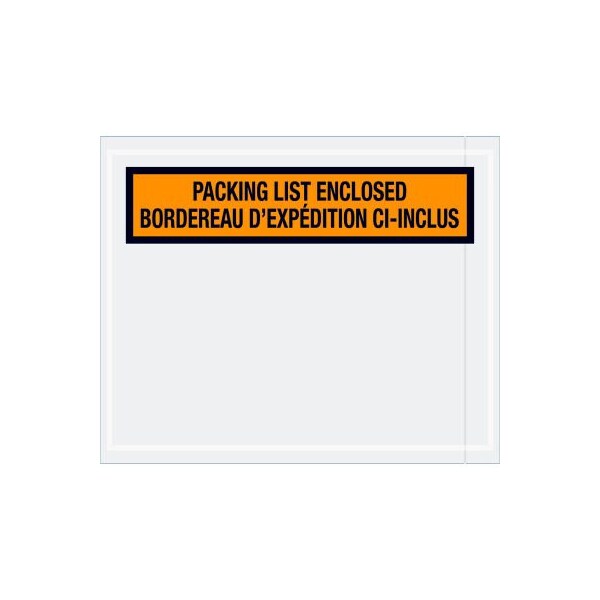Box Packaging Bilingual Envelopes, "Packing List Enclosed" Print, 5-1/2"L x 4-1/2"W, Orange, 1000/Pack PL501 - main